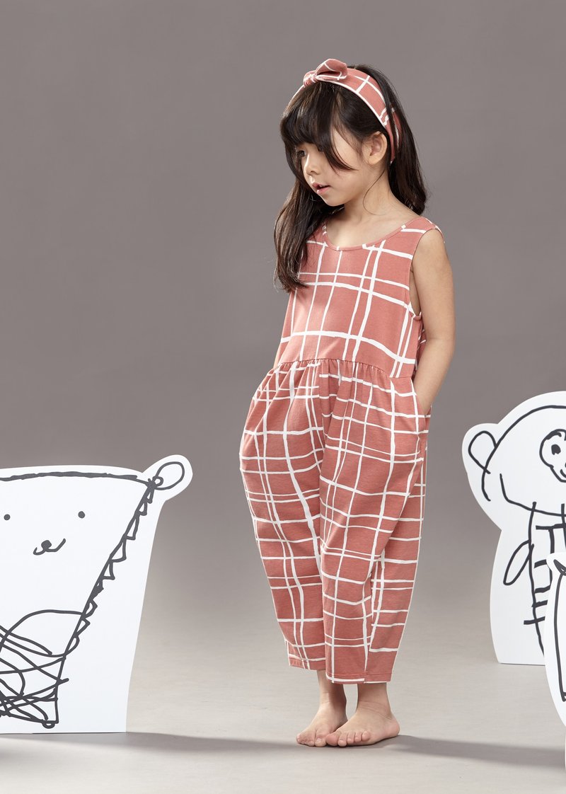 Comoyo-大挖背格子连身裤(2色) - 童装裤 - 棉．麻 