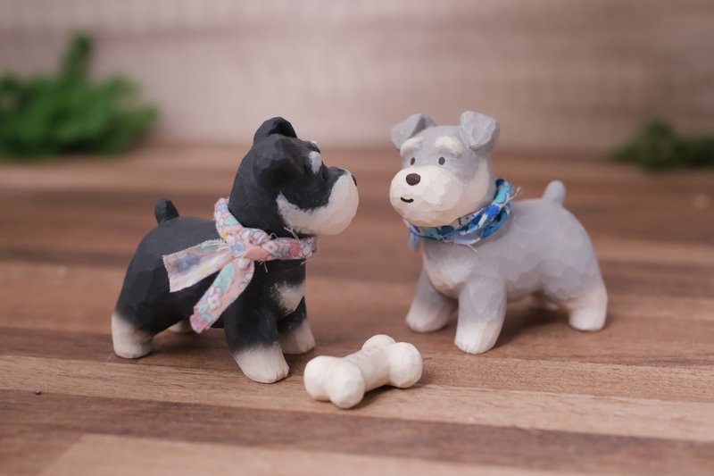 雕刻风 雪纳瑞 摆饰  雾月白 烟墨黑 晴空蓝 - 玩偶/公仔 - 树脂 银色