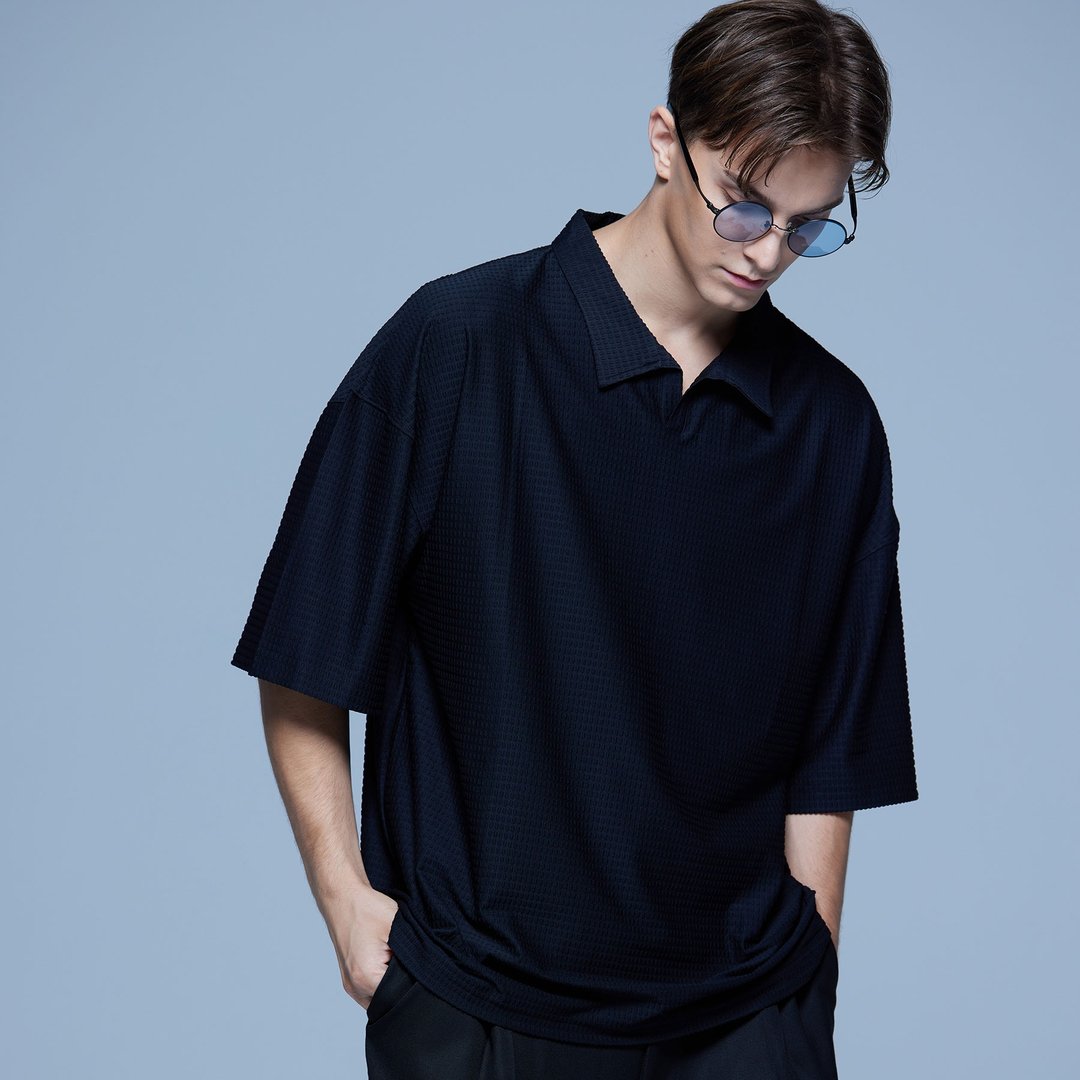 Stone As Loose Fit polo shirts / 小V领 POLO衫 - 男装上衣/T 恤 - 棉 黑色