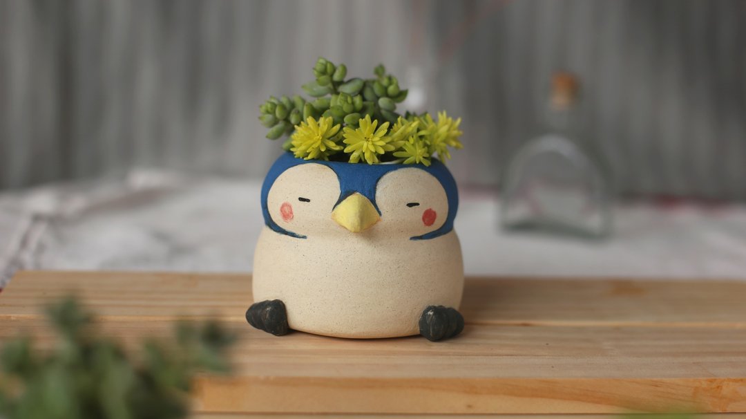 【企鹅陶瓷盆栽花瓶】森林动物系列 - 花瓶/陶器 - 陶 