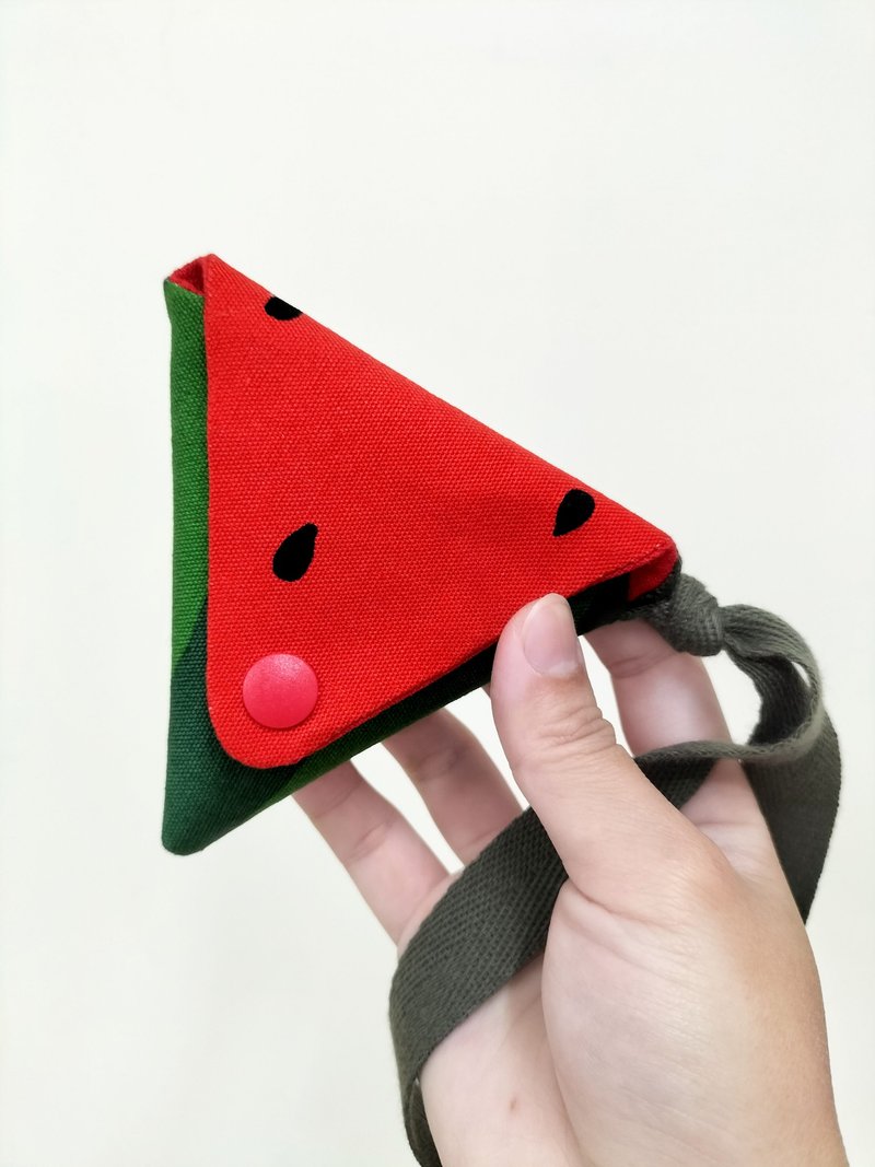 24hr快速出货/西瓜三角零钱包/耳机包/日制布料 - 零钱包 - 棉．麻 