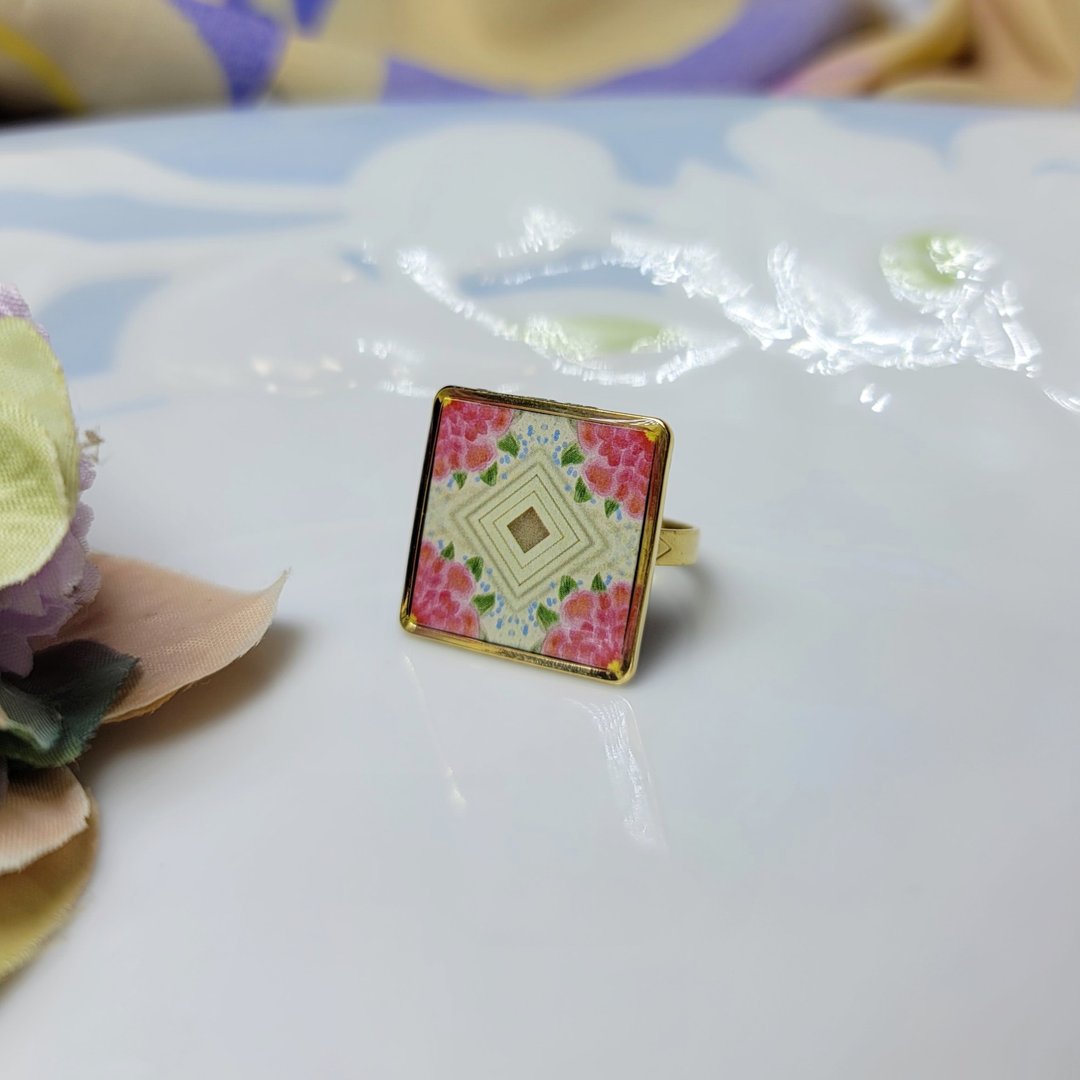 谷雨 节气花砖 手作 戒指 徽章 别针 - 戒指 - 铜/黄铜 多色