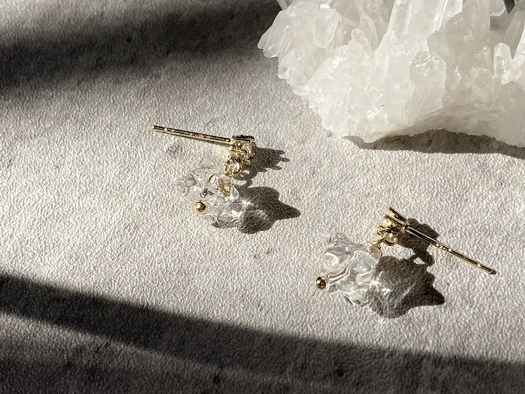 【梅尔卡巴。迷你精致小耳坠】天然白水晶、魔卡巴几何多面体i - 耳环/耳夹 - 水晶 白色