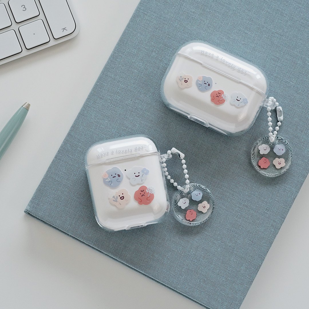 小花喜怒哀乐 AirPods1/2/3/4/Pro/Pro2/Pro3 韩国连体耳机壳 - 耳机收纳 - 塑料 透明