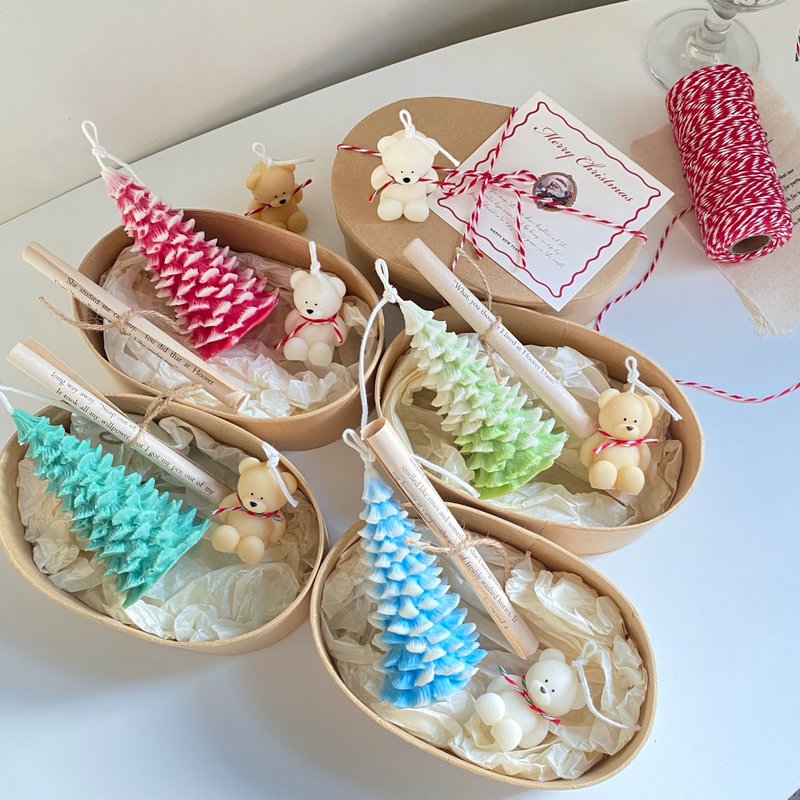 【圣诞礼盒】可甜可盐组 围巾小熊+针叶圣诞树+韩国质感小卡 - 蜡烛/烛台 - 蜡 