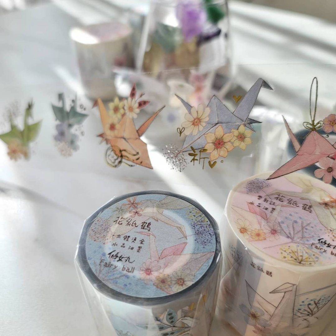 花纸鹤-亮面PET-立体烫金 水晶油墨 白墨 - 纸胶带 - 塑料 
