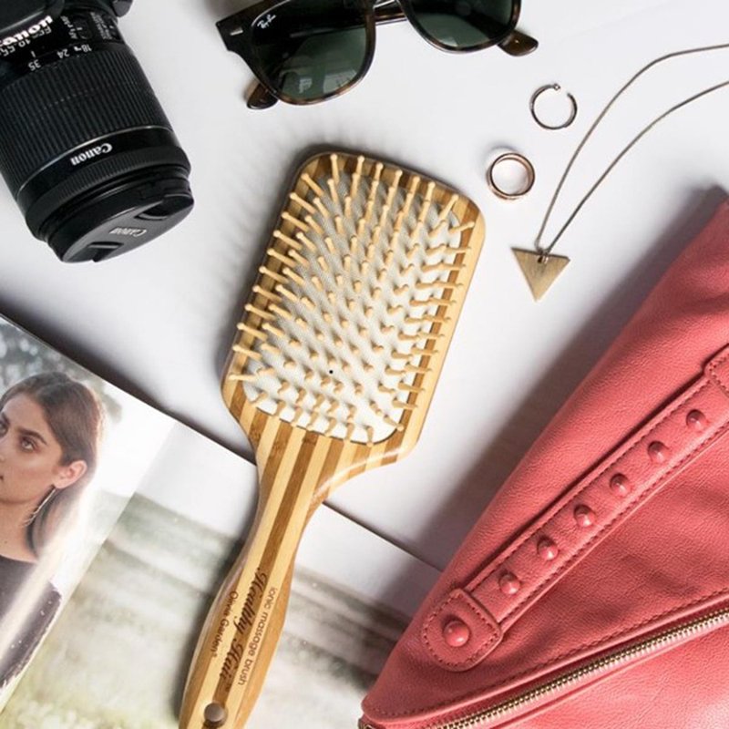 美国 Olivia Garden HH4离子按摩梳 100%竹木 头皮按摩 - 彩妆刷具/镜子/梳子 - 其他材质 咖啡色