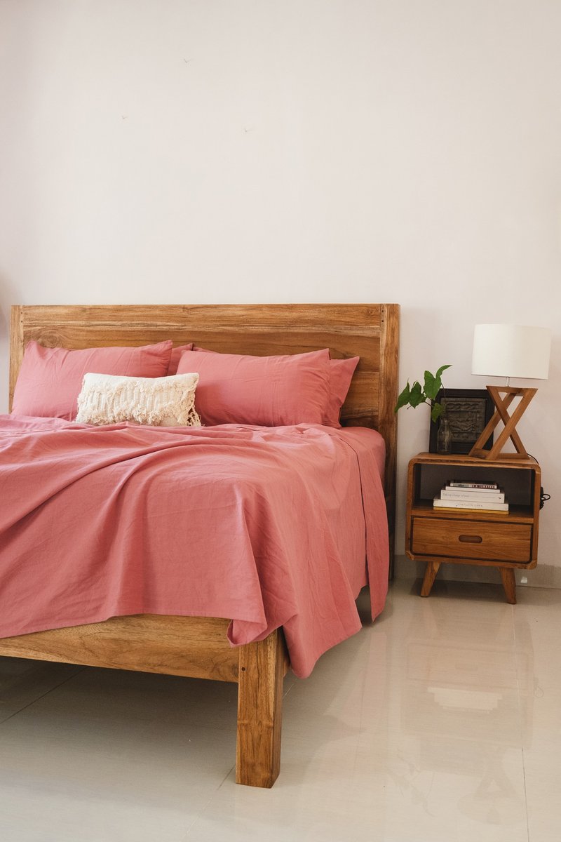 Rust pink linen sheet set / Flat+fitted sheet+2 pillowcases / Pink bedding - 寝具 - 亚麻 粉红色