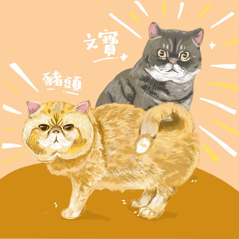 定制化可爱似颜绘 | 宠物 数位电子档 (可另印纸卡连相架) - 订制画像 - 其他材质 多色