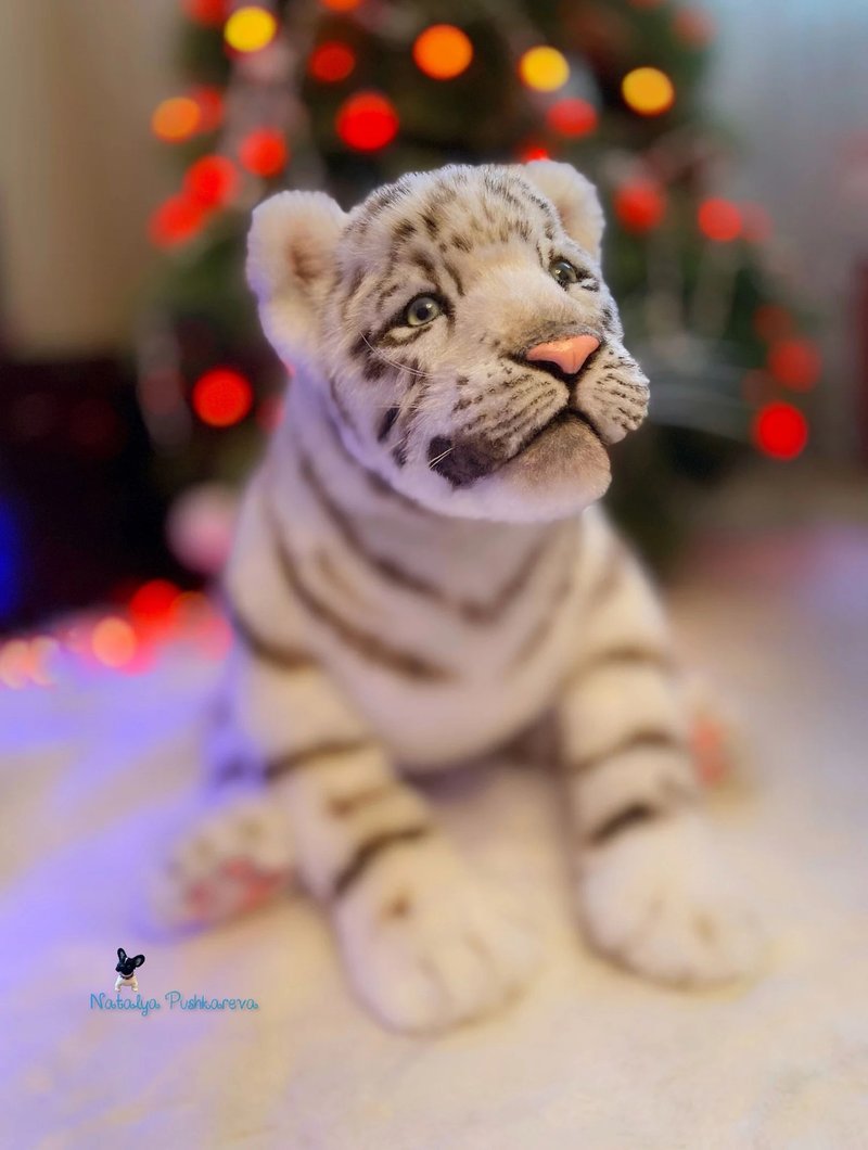 白虎幼崽逼真的毛绒玩具 - 玩偶/公仔 - 聚酯纤维 橘色