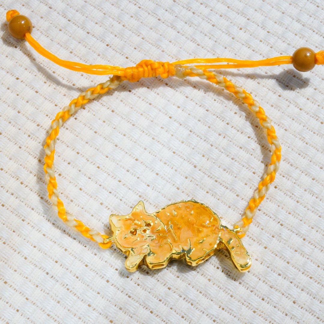 宠物珠宝 把猫狗毛小孩的照片变成蜡线手链 珐琅色 - 胸针 - 纯银 橘色