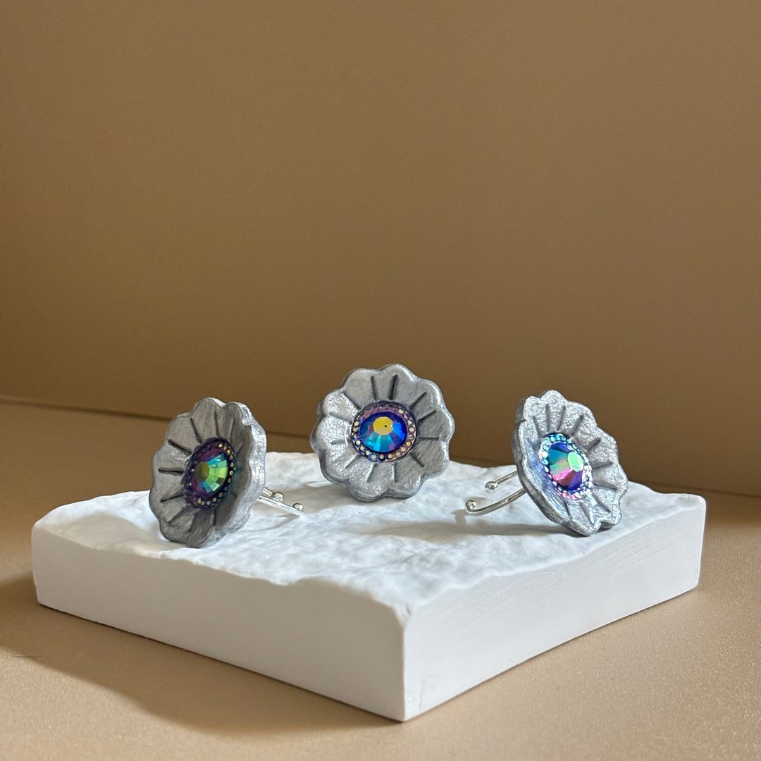 花影石-可调式戒指 - 戒指 - 树脂 银色