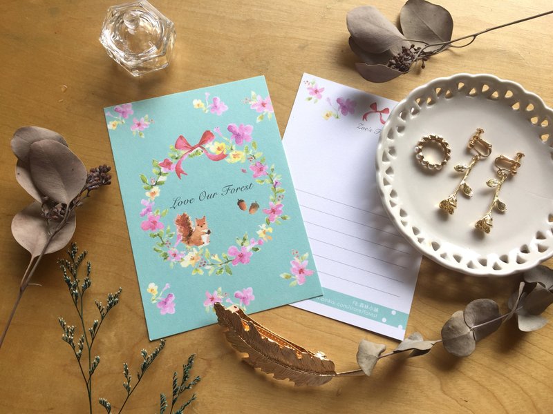 *Zoe's forest*松鼠花环明信片 cs01 - 卡片/明信片 - 纸 绿色