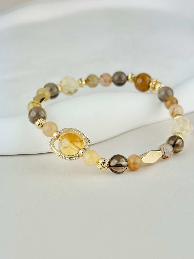 黄水晶 彩兔毛 冰曜石 兔毛幽灵天然水晶手链/招财 财运提升 - 手链/手环 - 水晶 黄色