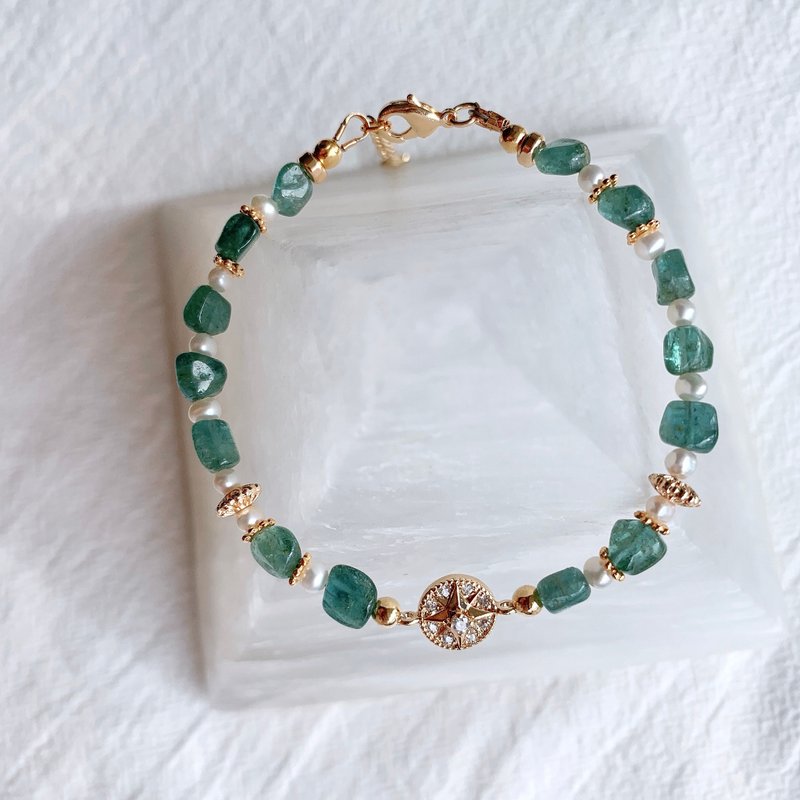 【圣诞礼盒】稀有色系 甜美优雅帕蓝碧玺手链 淡水珍珠手链 - 手链/手环 - 半宝石 蓝色