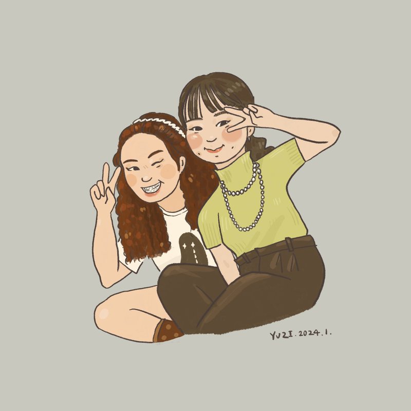 岛灰工作室 // 双人似颜绘 电子档 - 订制画像 - 其他材质 