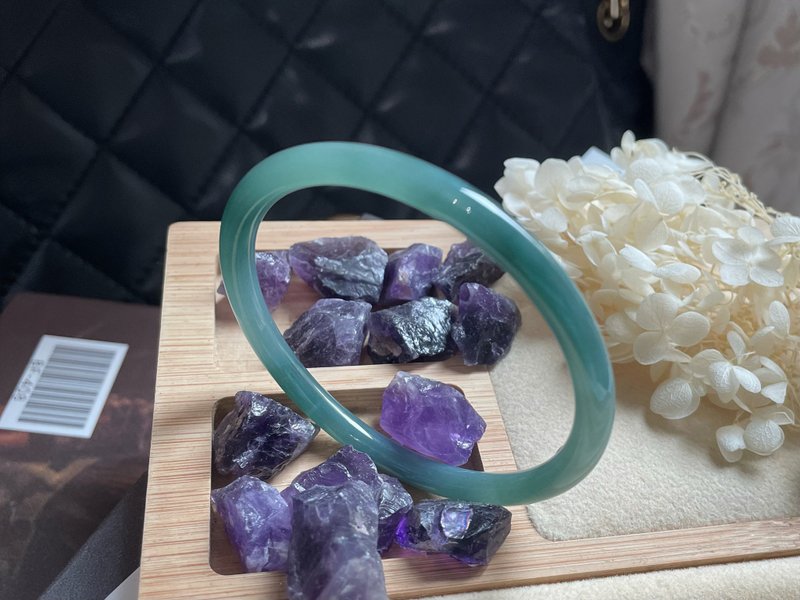 天然A货翡翠 冰蓝水瓜料玉镯 美人镯 - 手链/手环 - 玉石 蓝色