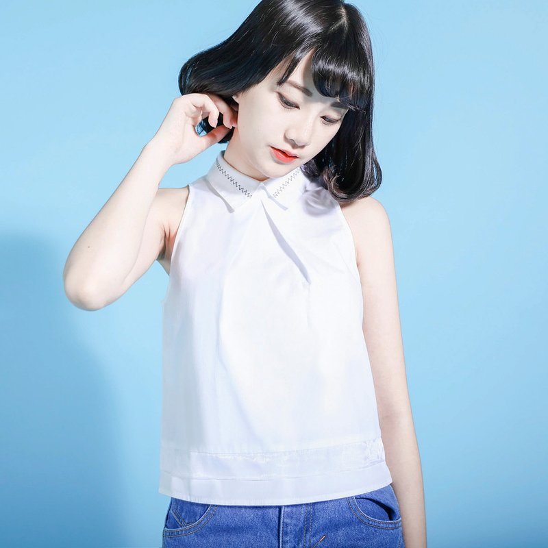 SU:MI said Telepathy 心电感应削肩背心_6SF012_白 - 女装背心 - 棉．麻 白色