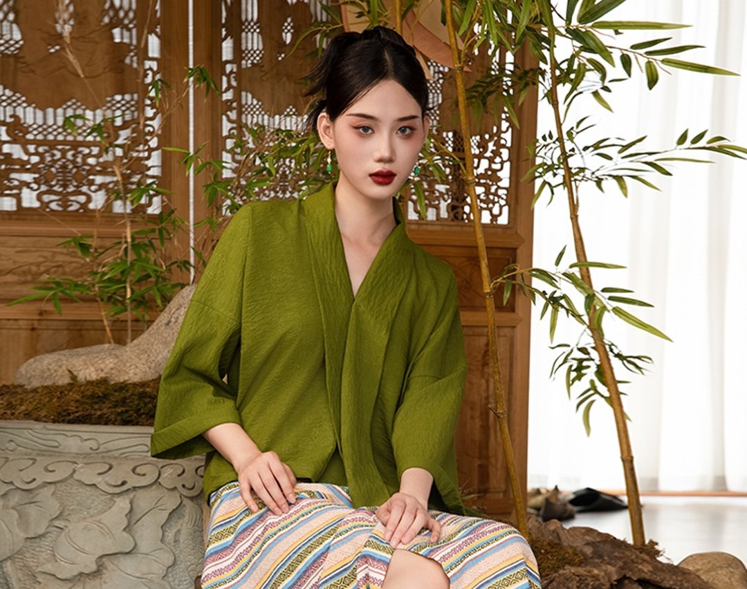 栀子 藏族复古民族风条纹上衣/半身裙/一步裙 - 女装上衣 - 其他材质 绿色