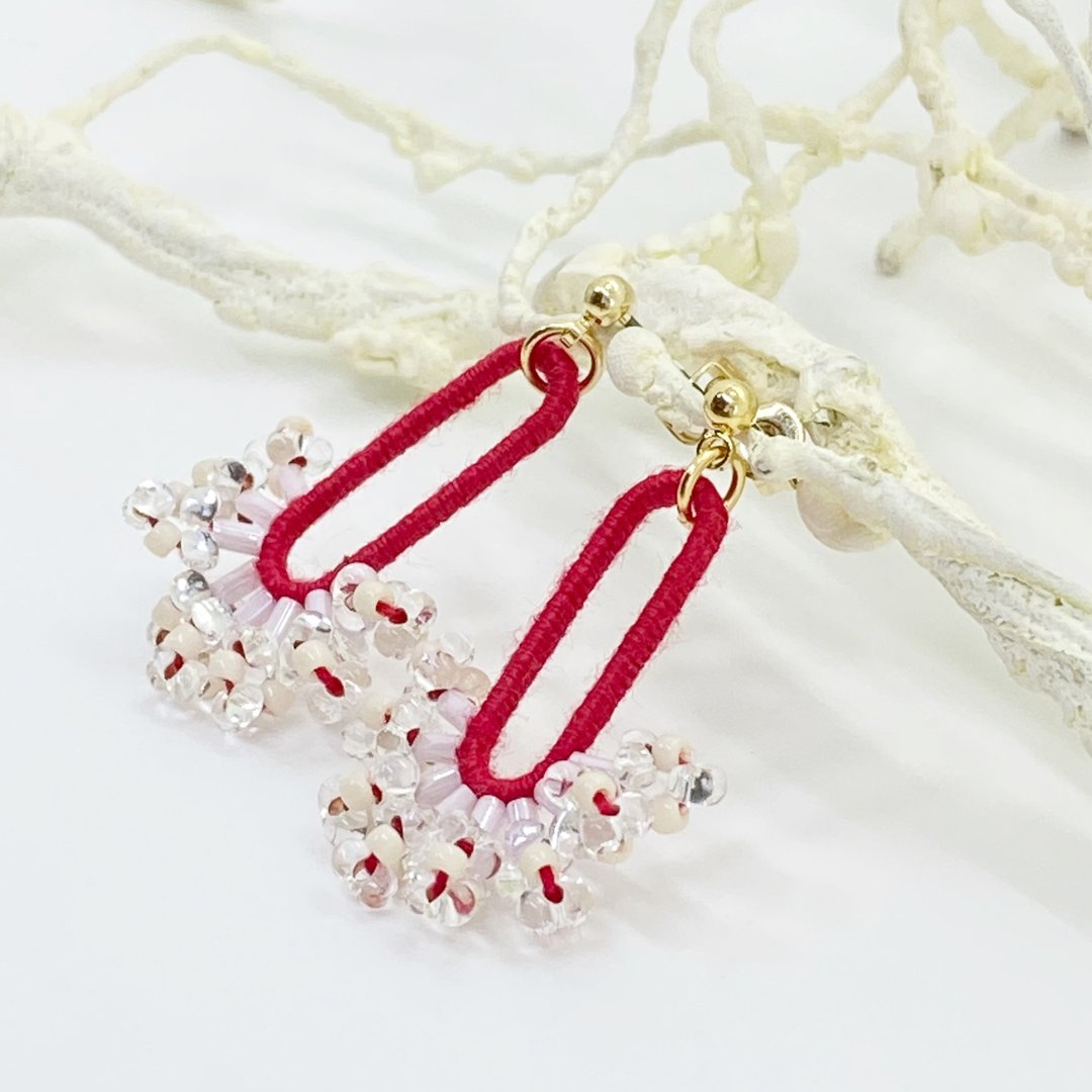 Coral earrings Clip-On[red] - 耳环/耳夹 - 玻璃 红色