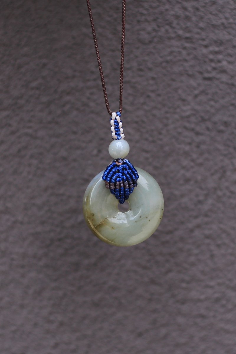 春秋原创 全手工绳编 | 翡翠平安扣 | 孤品一件 - 项链 - 玉石 