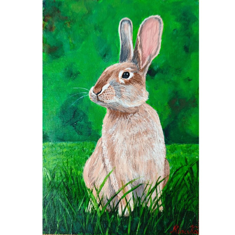 逼真的兔子肖像  翠绿色背景  动物绘画  作者 RinaArtSK - 墙贴/壁贴 - 其他材质 多色