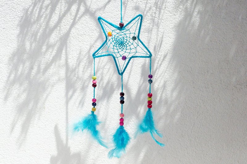 手工编织棉麻蓝色捕梦网吊饰/Boho 手工捕梦网-蓝色星辰系 梦幻 - 摆饰 - 棉．麻 蓝色