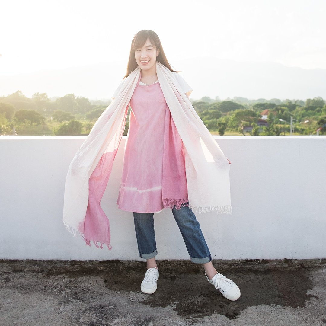 Thai Saloo Cotton Scarf Botanical Dyed Cotton Natural-Pink Color - 丝巾 - 棉 粉红色