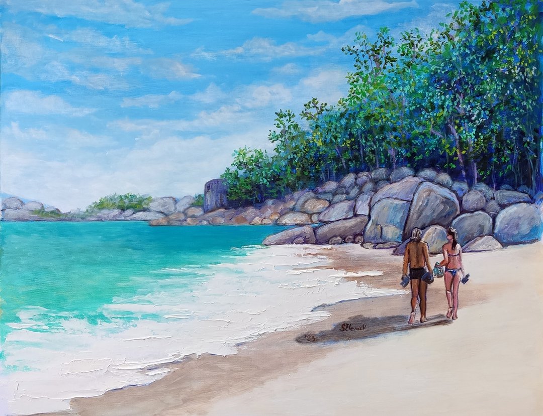 原创手工油画帆布卷装热带海滩海洋沙艺术加州艺术品精美海岸墙艺 - 墙贴/壁贴 - 其他材质 蓝色