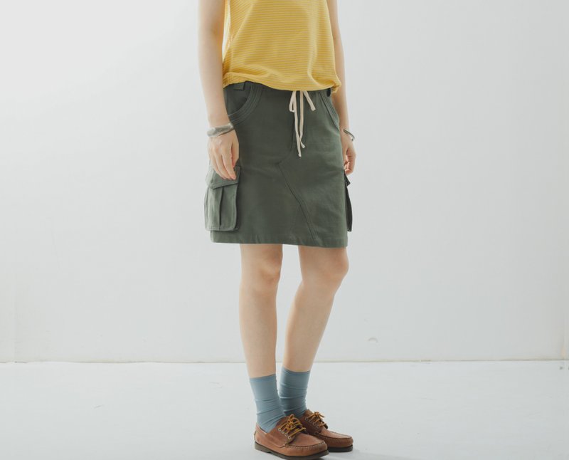 【户外休闲】美式复古/户外休闲/棉质半身裙 - 裙子 - 棉．麻 绿色