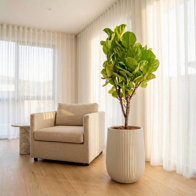 多枝小叶琴叶榕水泥盆栽 大盆栽 直条湛白圆盆 落地盆栽礼 - 植栽/盆栽 - 植物．花 白色