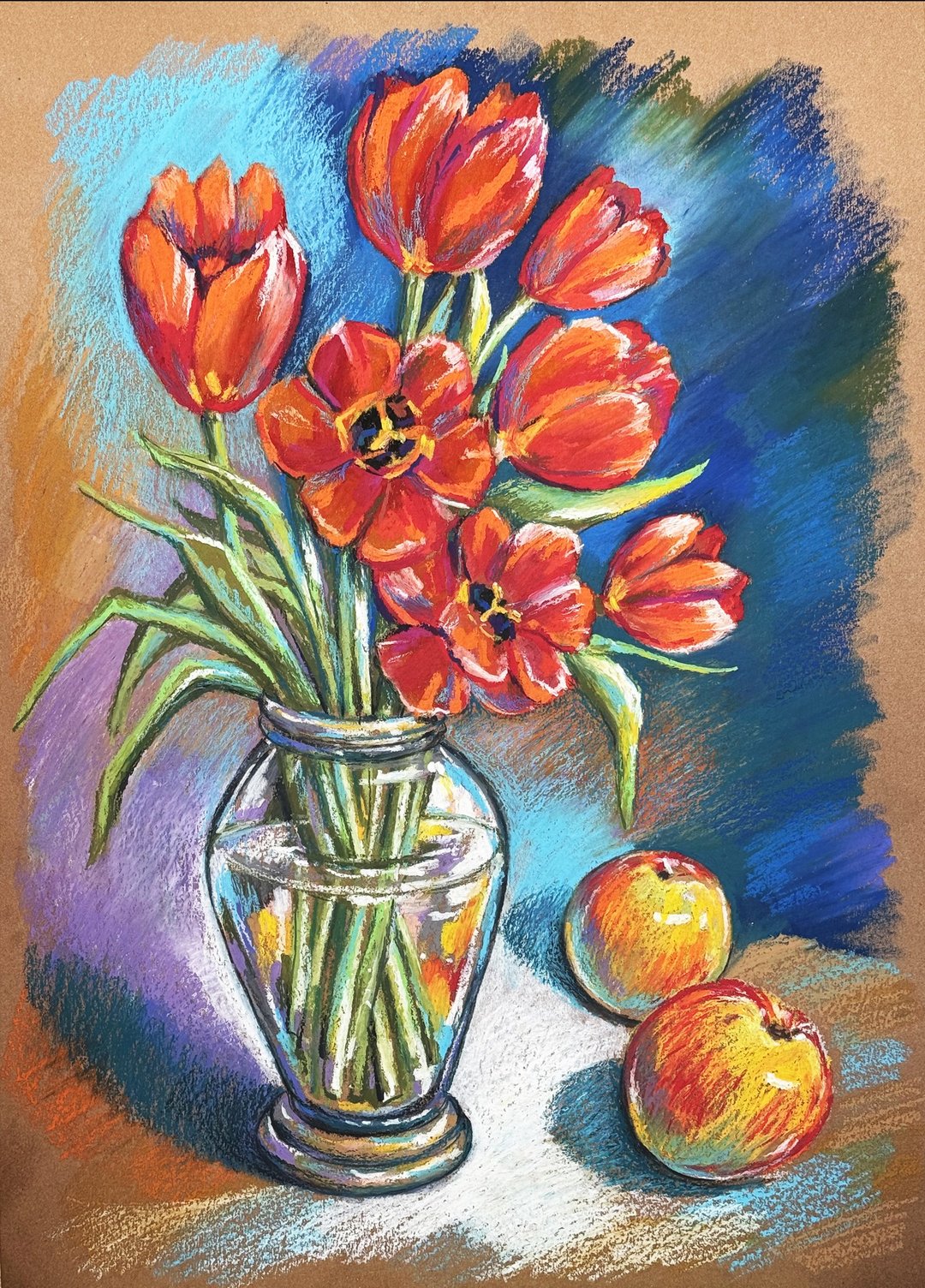 花束红色郁金香油画棒绘画喘息静物春天艺术花束 - 墙贴/壁贴 - 纸 多色