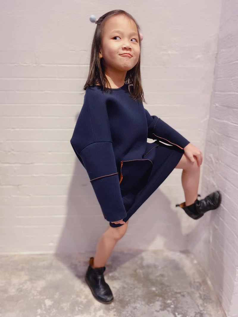 温暖妳的手配色洋装(蓝) - 童装礼服/连衣裙 - 其他材质 