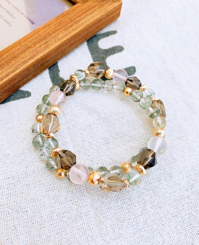 绿幽灵/茶水晶/星芒粉水晶 手作设计款能量水晶手链 - 手链/手环 - 水晶 