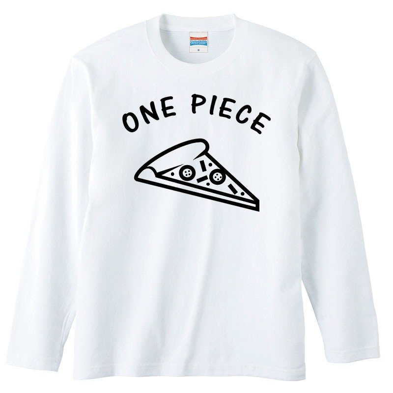 Long sleeve T-shirt / one-piece Pizza - 男装上衣/T 恤 - 棉．麻 白色
