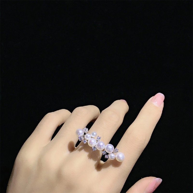 ENDRO ACC 绣线珍珠戒指 (开口戒) - 戒指 - 珍珠 白色