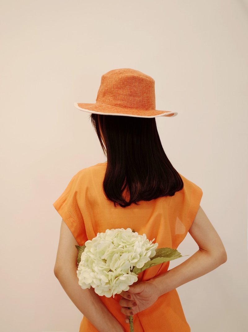 绅士帽-阳橙/遮阳帽/大帽檐帽/户外帽 - 帽子 - 棉．麻 橘色