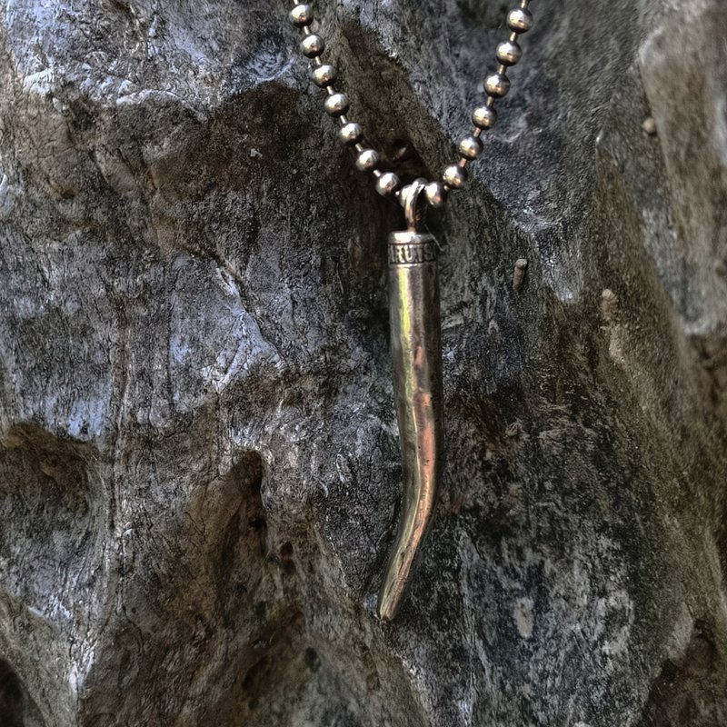 牛角造型银吊墬 - 项链 - 银 黑色