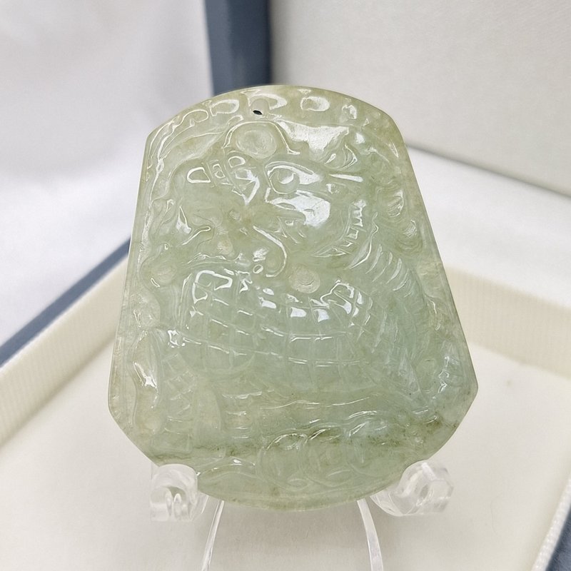 缅料 冰油清 冰起胶 麒麟吊坠 | 天然缅甸玉A货翡翠 - 项链 - 玉石 