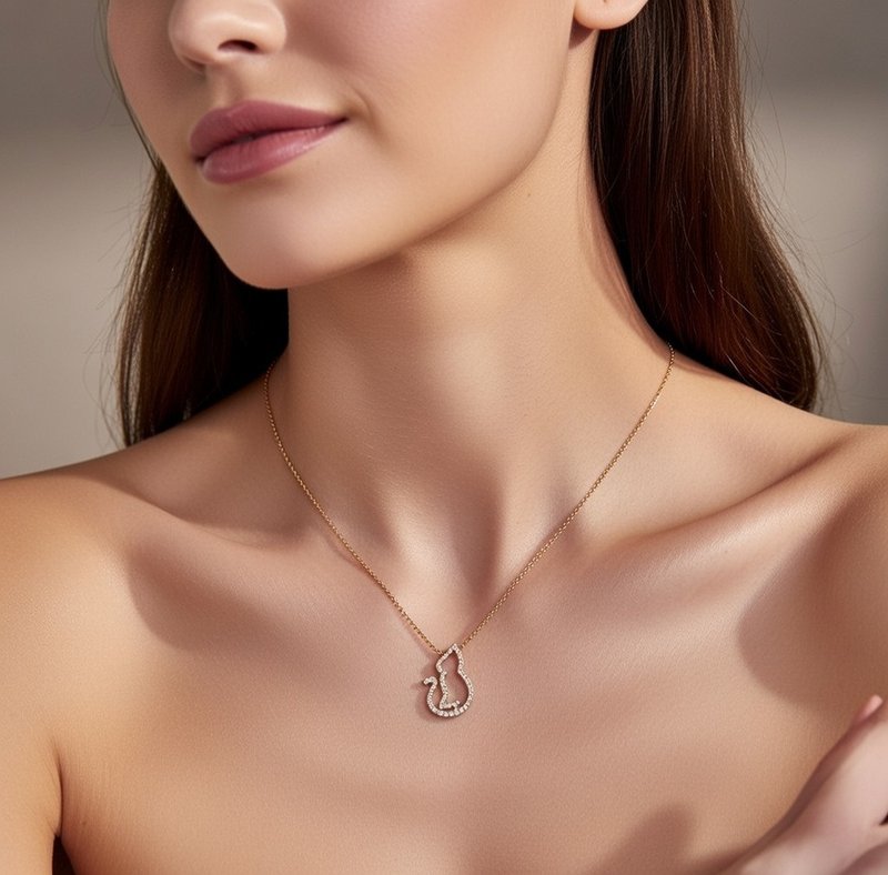 18K 黄金天然钻石黄猫仔颈链 - 项链 - 宝石 金色