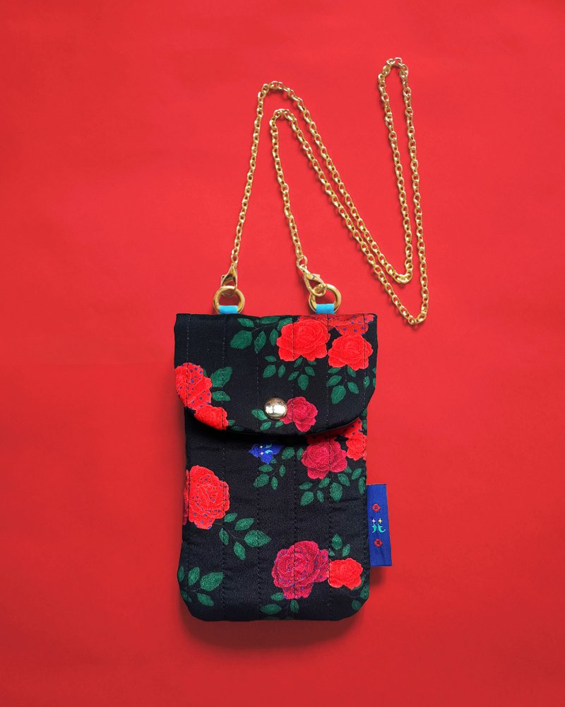 点点玫瑰手机斜背袋 - 侧背包/斜挎包 - 聚酯纤维 黑色