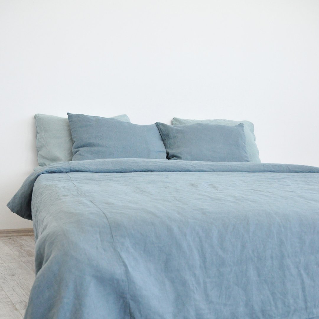 Dusty blue linen duvet cover / Softened linen / Comforter cover / Quilt cover - 寝具 - 亚麻 蓝色