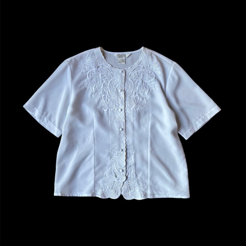 美国古着刺绣镂空短袖衬衫 - 女装衬衫 - 聚酯纤维 白色