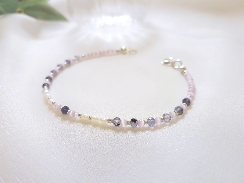 花漾 · 堇青石 猫眼石 珍珠 纯银 细手环 - 手链/手环 - 半宝石 紫色