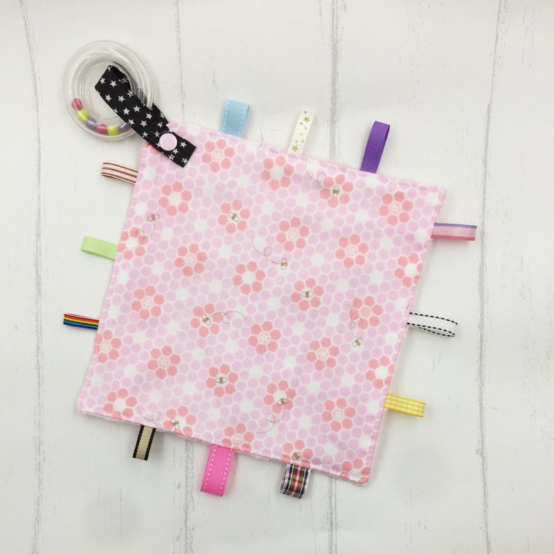 F30-手工2合1手摇铃标签安抚巾 可当奶嘴链 日本二重纱X2倍=4层 - 围嘴/口水巾 - 棉．麻 