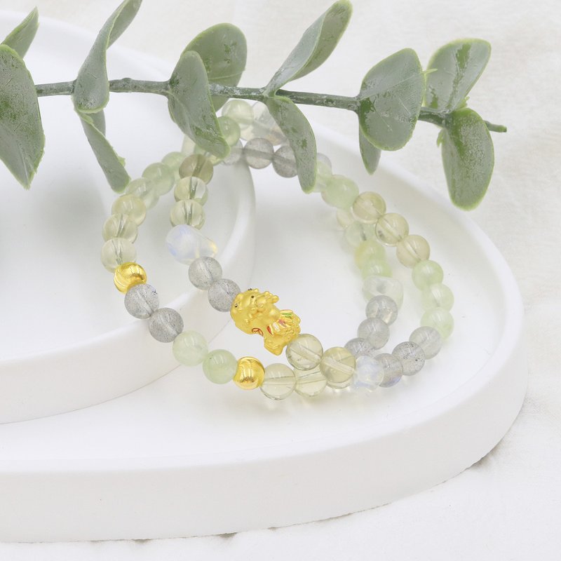 木村轻金饰 / 貔貅狐狸双层水晶手环 拉长石 黄水晶 9999黄金 - 手链/手环 - 24k 金 黄色