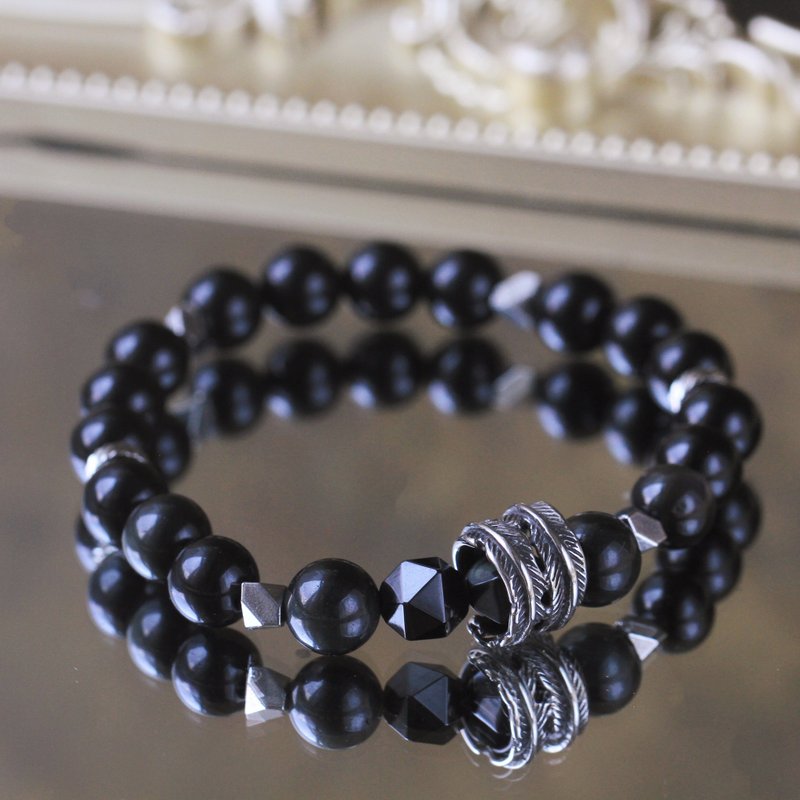 黑曜石 男款 水晶手链 招财旺运 健康避邪 石来运转 独家转运设计 - 手链/手环 - 水晶 黑色