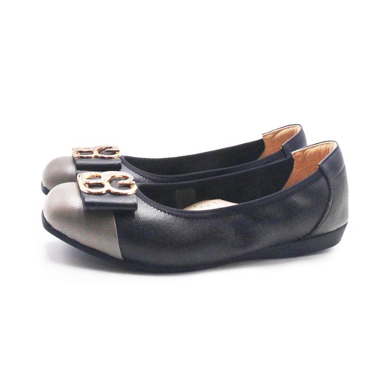 W&M MIT方头防磨脚S钻娃娃鞋 女鞋-黑灰色 - 芭蕾鞋/娃娃鞋 - 真皮 