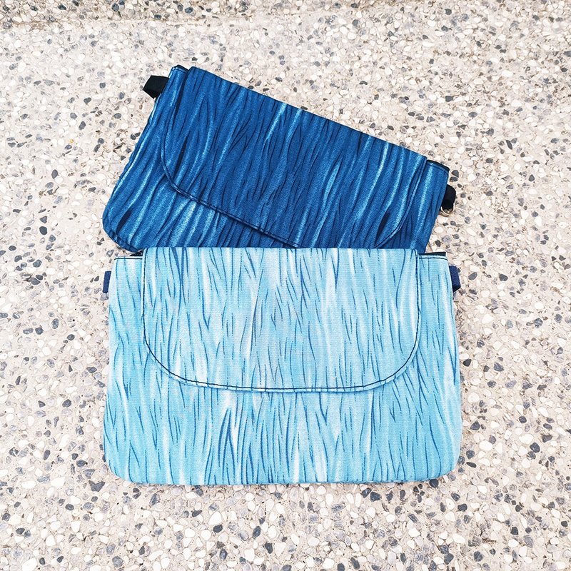 手机侧背包-波浪 - 侧背包/斜挎包 - 棉．麻 蓝色