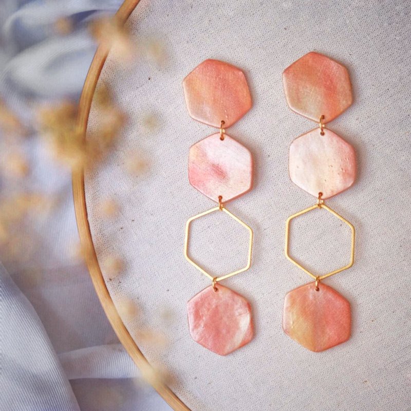 软陶耳环Clay earrings夕阳璀灿 - 耳环/耳夹 - 环保材料 橘色